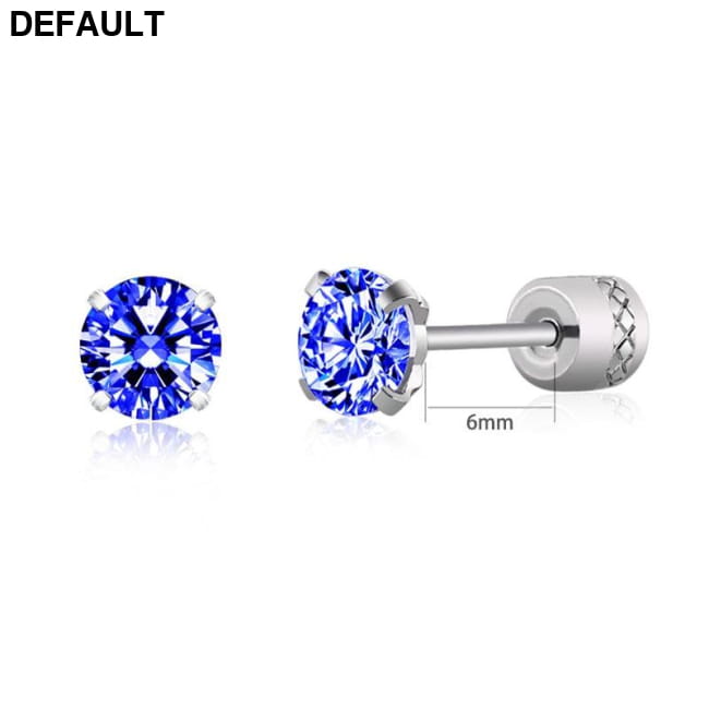 Steel Cubic Zirconia Crystal Stone Round Small Stud Earring Tanzanite Blue-1pair / Zircon-3mm / China Men Earrings