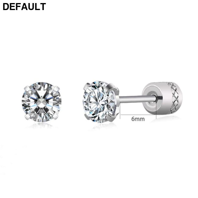 Steel Cubic Zirconia Crystal Stone Round Small Stud Earring White-1pair / Zircon-3mm / China Men Earrings