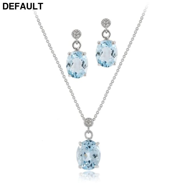 Sterling Silver 6&1/2ct Blue Topaz & Diamond Accent Oval Pendant Earring Set Necklace Sets Necklaces Jewelry