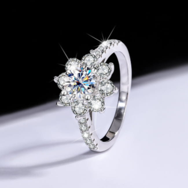 Sterling Silver 925 Moissanite Ring Female Flower Diamond Rings