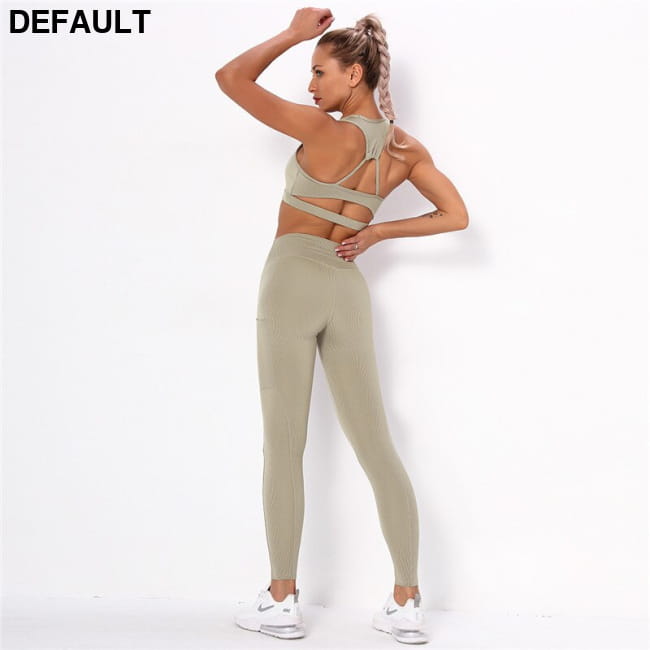 Striped Sports Suits Gym Training Yoga Leggings Sets Women Camel apricot / S Jumpsuits & Rompers Outfit