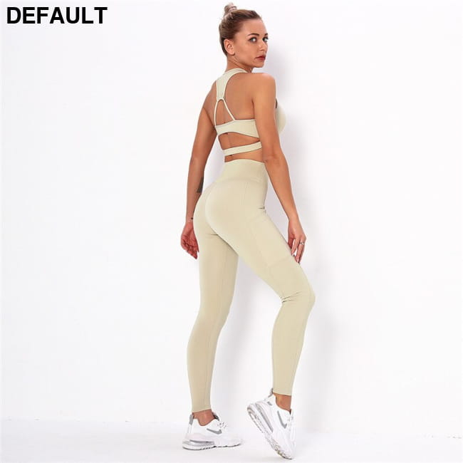 Striped Sports Suits Gym Training Yoga Leggings Sets Women khaki / S Jumpsuits & Rompers Outfit