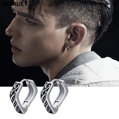 Stylish Geometric Hoop Earrings for Men Waterproof Stainless Steel Nordic Viking Rune Almut Rhombic Triangle Huggies