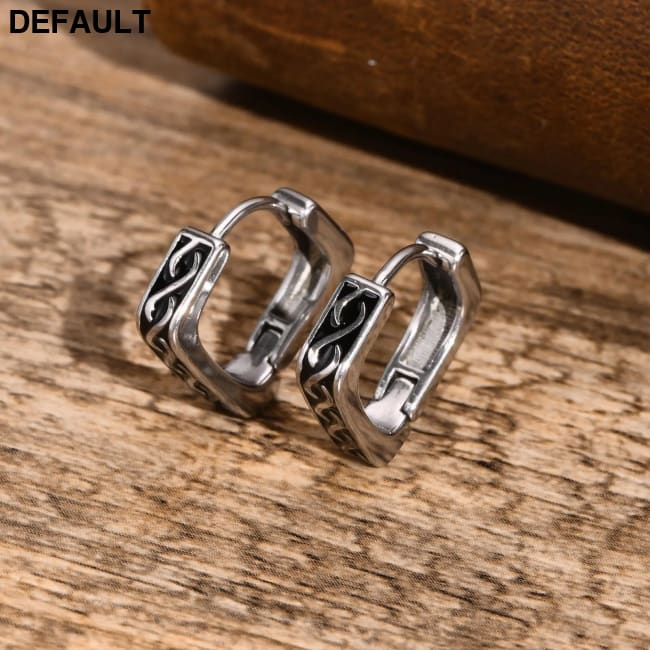 Stylish Geometric Hoop Earrings for Men Waterproof Stainless Steel Nordic Viking Rune Almut Rhombic Triangle Huggies