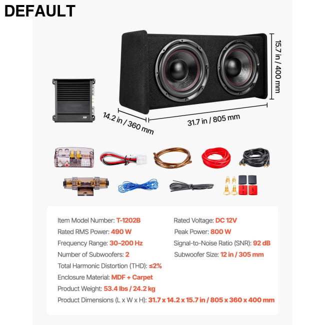 Subwoofer Bass Package 12 in 490W RMS Dual Car Audio Subwoofers & Enclosures