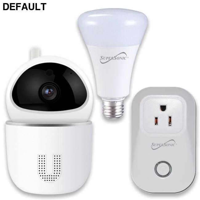 Supersonic 3-Pc. Smart Home Starter Kit with WiFi enabled: HD Camera Plug & Bulb White Security Surveillance Cameras
