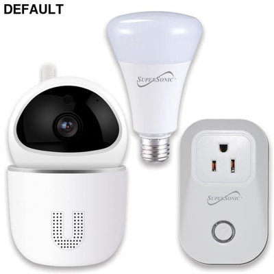 Supersonic 3-Pc. Smart Home Starter Kit with WiFi enabled: HD Camera Plug & Bulb White Security Surveillance Cameras