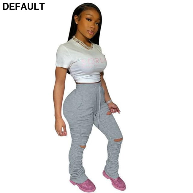 Sweatpants Women Flare Pants Ladies Stacked Joggers Pleated Gray / M Jumpsuits & Rompers Clothing