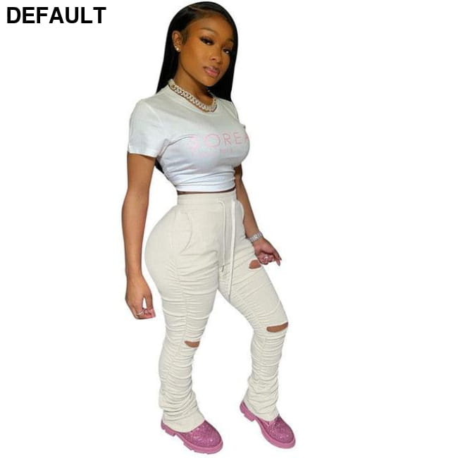 Sweatpants Women Flare Pants Ladies Stacked Joggers Pleated White / XL Jumpsuits & Rompers Clothing