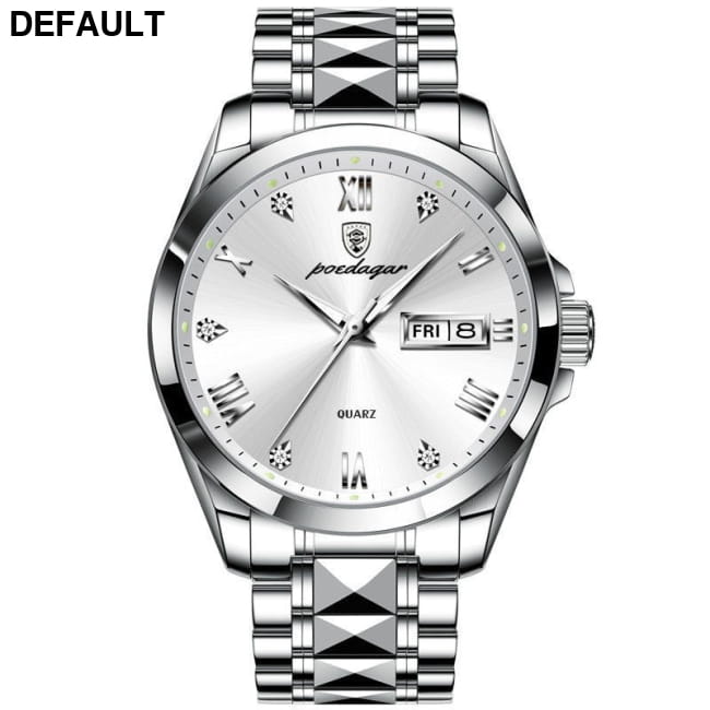 Swiss Waterproof Glow Double Calendar Men’s Watch 985 Silver Shell White Noodle Men Quartz Watches Best Selling Products