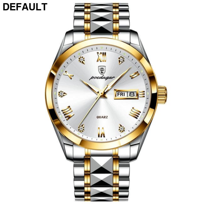 Swiss Waterproof Glow Double Calendar Men’s Watch Design Fashion 985 Rooms Of Gold And White Noodles Men Quartz Watches