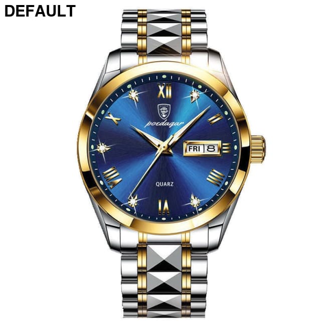 Swiss Waterproof Glow Double Calendar Men’s Watch Design Fashion 985 Rooms With Golden And Blue Surfaces Men Quartz