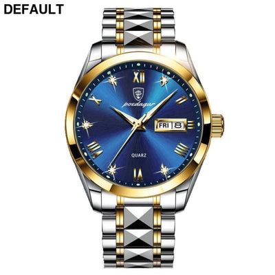 Swiss Waterproof Glow Double Calendar Men’s Watch Design Fashion 985 Rooms With Golden And Blue Surfaces Men Quartz