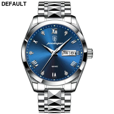 Swiss Waterproof Glow Double Calendar Men’s Watch Design Fashion 985 Silver Shell Blue Face Men Quartz Watches Best