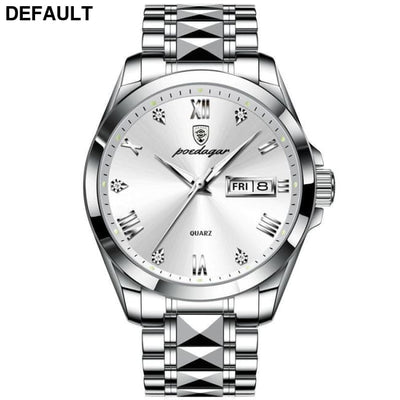 Swiss Waterproof Glow Double Calendar Men’s Watch Design Fashion 985 Silver Shell White Noodle Men Quartz Watches Best