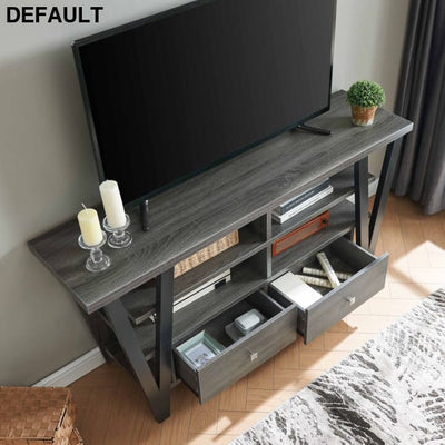 Tall TV Stand cabinet with two drawers on metal glides square knob handles and divided shelf tiers as Pic Home Stands