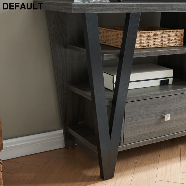 Tall TV Stand cabinet with two drawers on metal glides square knob handles and divided shelf tiers as Pic Home Stands