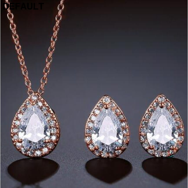 Teardrops Shape Dangle Drops Earrings Necklace Jewelry Set Sterling Silver Sets