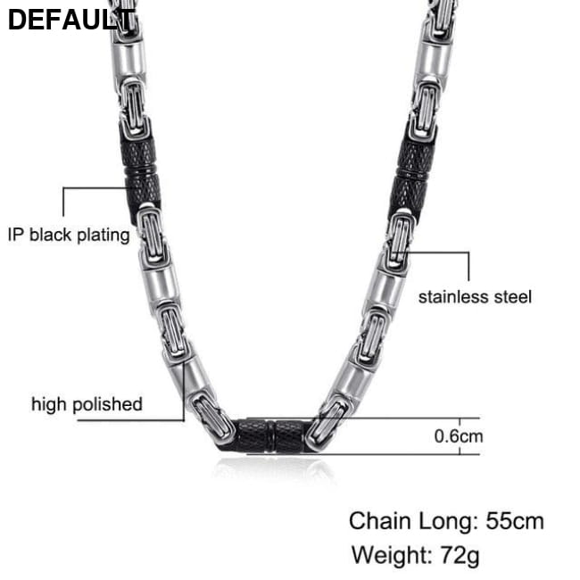 Titanium Stainless Steel 55CM 6MM Heavy Link Byzantine Black silver Men Necklaces Sterling