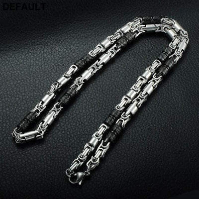 Titanium Stainless Steel 55CM 6MM Heavy Link Byzantine Chains Necklaces for Men Jewelry Sterling Silver