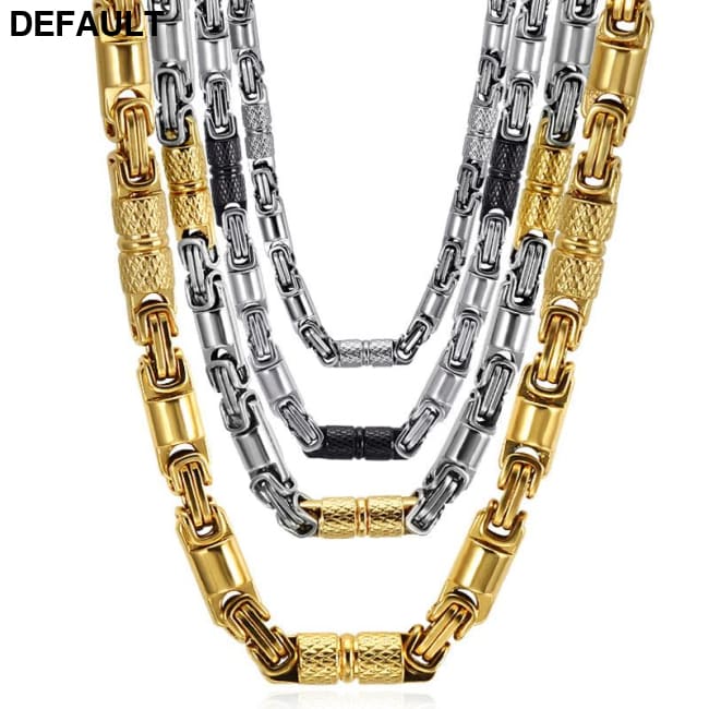 Titanium Stainless Steel 55CM 6MM Heavy Link Byzantine Chains Necklaces for Men Jewelry Sterling Silver