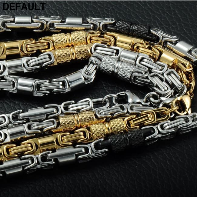 Titanium Stainless Steel 55CM 6MM Heavy Link Byzantine Chains Necklaces for Men Jewelry Sterling Silver
