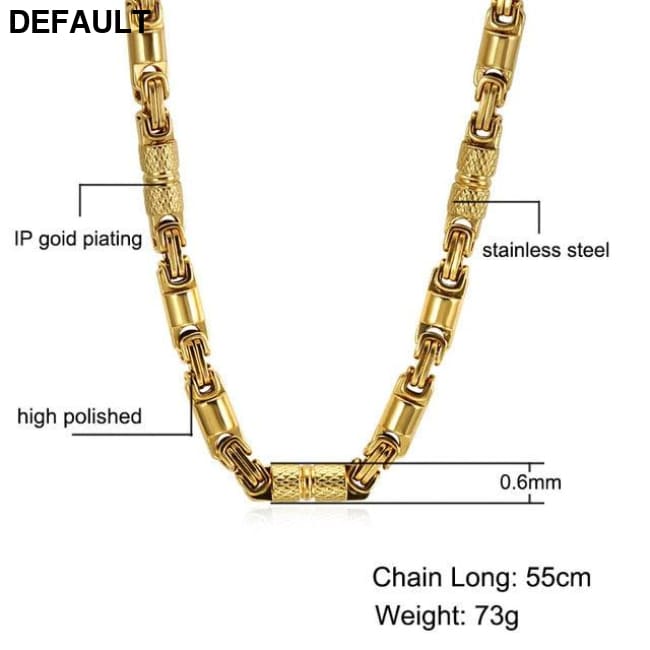 Titanium Stainless Steel 55CM 6MM Heavy Link Byzantine Chains Necklaces for Men Jewelry Gold Sterling Silver