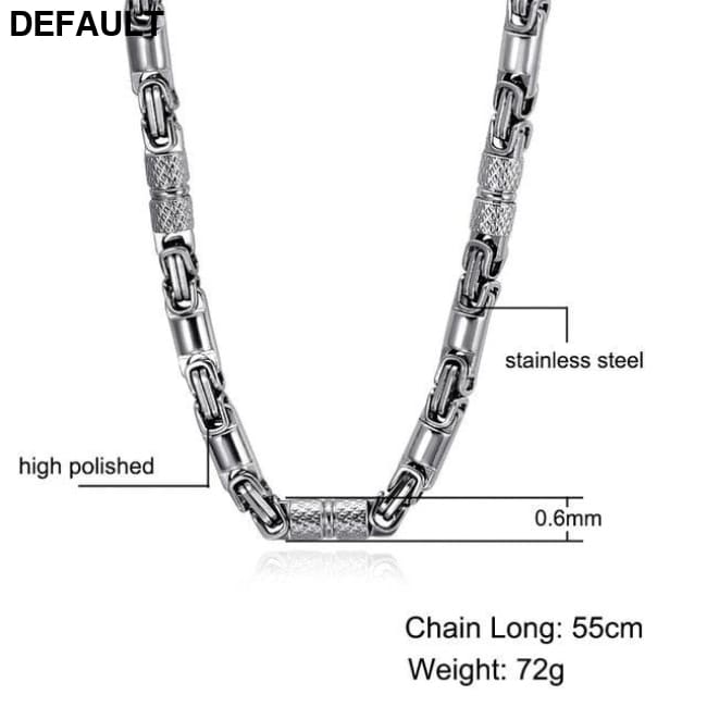 Titanium Stainless Steel 55CM 6MM Heavy Link Byzantine Chains Necklaces for Men Jewelry Silver Sterling