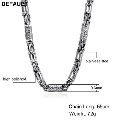 Titanium Stainless Steel 55CM 6MM Heavy Link Byzantine Chains Necklaces for Men Jewelry Silver Sterling