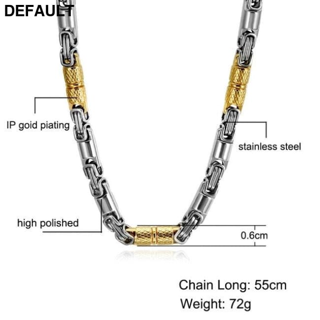 Titanium Stainless Steel 55CM 6MM Heavy Link Byzantine Chains Necklaces for Men Jewelry Silver gold Sterling