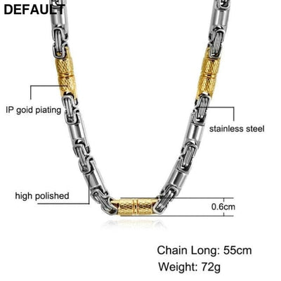 Titanium Stainless Steel 55CM 6MM Heavy Link Byzantine Chains Necklaces for Men Jewelry Silver gold Sterling