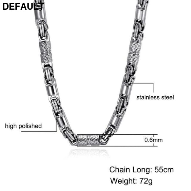 Titanium Stainless Steel 55CM 6MM Heavy Link Byzantine Silver Men Necklaces Sterling