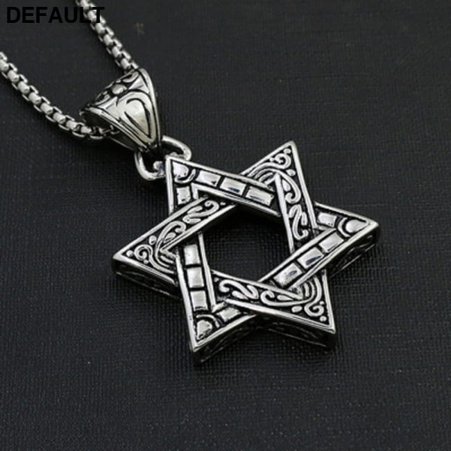 Titanium Steel Pendant Necklace Six-Pointed Star Stainless silver / CN Men Necklaces Sterling