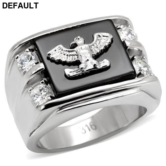 TK02221 - High polished (no plating) Stainless Steel Ring with Semi-Precious Agate in Jet 10 Men Rings