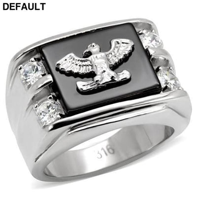 TK02221 - High polished (no plating) Stainless Steel Ring with Semi-Precious Agate in Jet 13 Men Rings