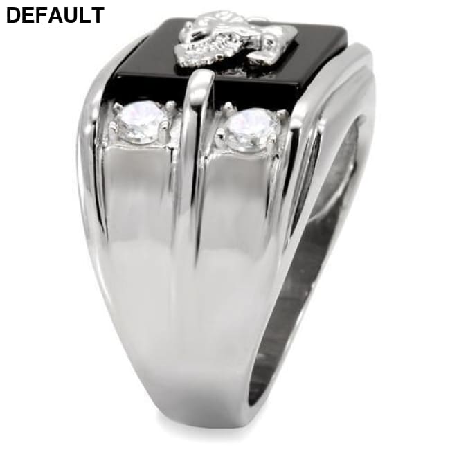 TK02221 - High polished (no plating) Stainless Steel Ring with Semi-Precious Agate in Jet Men Rings
