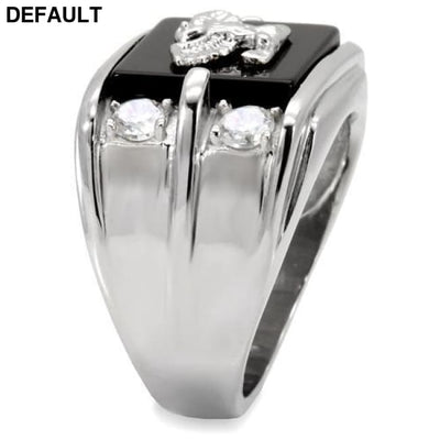 TK02221 - High polished (no plating) Stainless Steel Ring with Semi-Precious Agate in Jet Men Rings