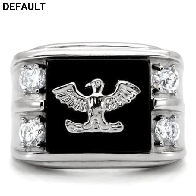 TK02221 - High polished (no plating) Stainless Steel Ring with Semi-Precious Agate in Jet Men Rings