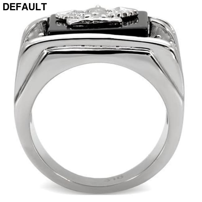 TK02221 - High polished (no plating) Stainless Steel Ring with Semi-Precious Agate in Jet Men Rings