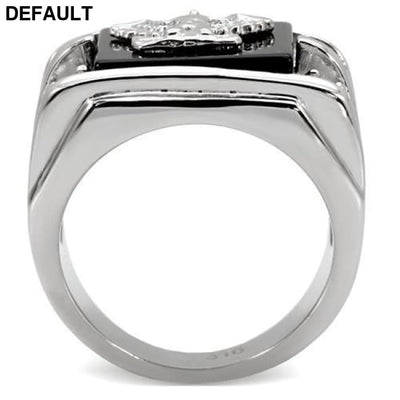 TK02221 - High polished (no plating) Stainless Steel Ring with Semi-Precious Agate in Jet Men Rings