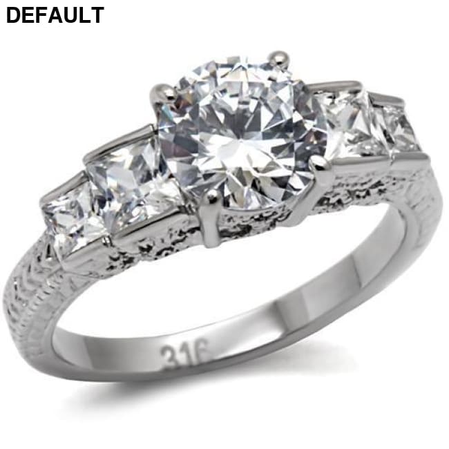 TK057 - High polished (no plating) Stainless Steel Ring with AAA Grade CZ in Clear 7 Sterling Silver Rings