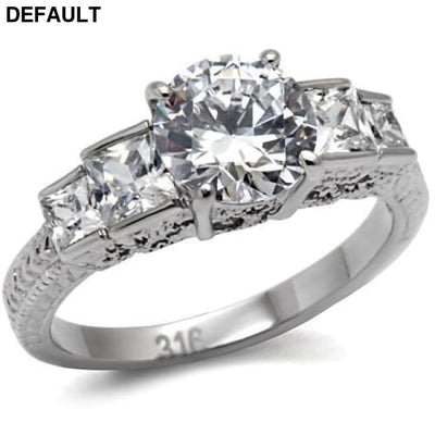 TK057 - High polished (no plating) Stainless Steel Ring with AAA Grade CZ in Clear 7 Sterling Silver Rings