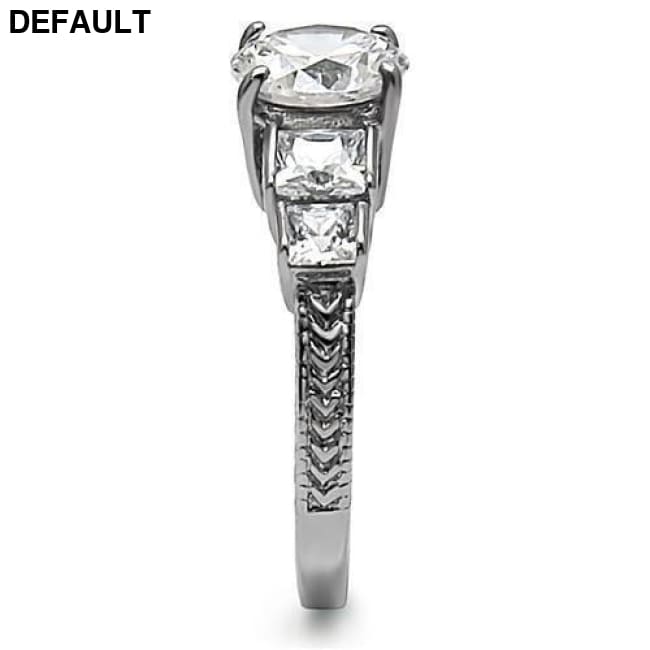 TK057 - High polished (no plating) Stainless Steel Ring with AAA Grade CZ in Clear Sterling Silver Rings
