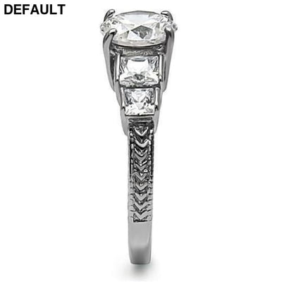 TK057 - High polished (no plating) Stainless Steel Ring with AAA Grade CZ in Clear Sterling Silver Rings