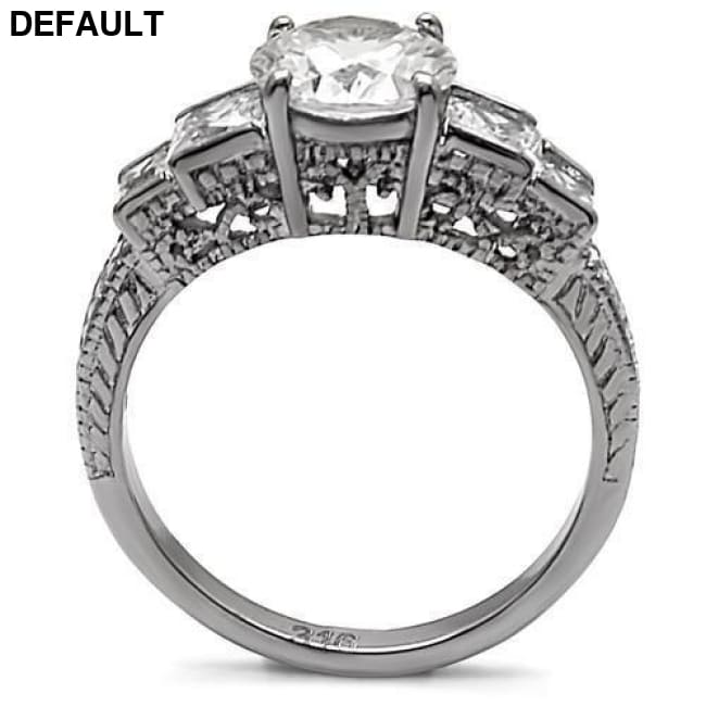 TK057 - High polished (no plating) Stainless Steel Ring with AAA Grade CZ in Clear Sterling Silver Rings