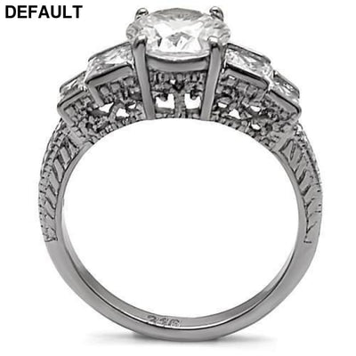 TK057 - High polished (no plating) Stainless Steel Ring with AAA Grade CZ in Clear Sterling Silver Rings