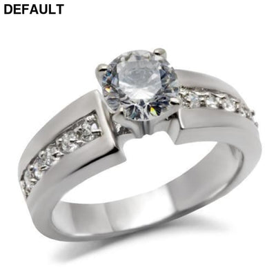 TK068 - High polished (no plating) Stainless Steel Ring with AAA Grade CZ in Clear 5 Sterling Silver Rings