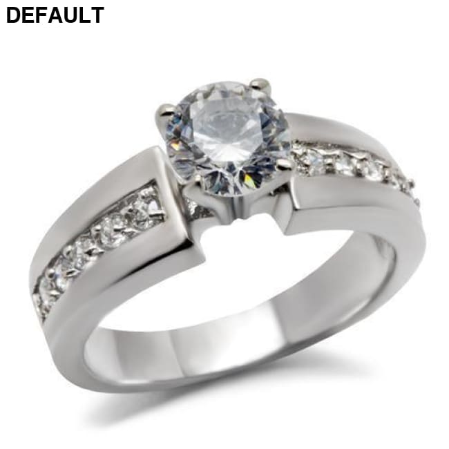 TK068 - High polished (no plating) Stainless Steel Ring with AAA Grade CZ in Clear 8 Sterling Silver Rings