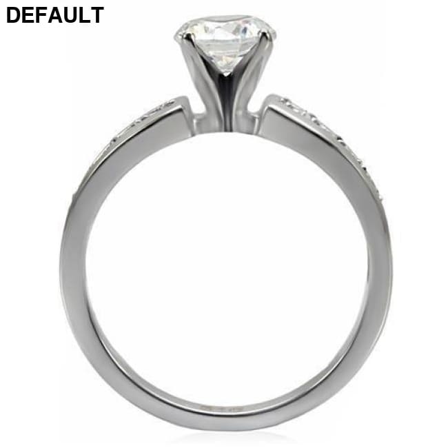 TK068 - High polished (no plating) Stainless Steel Ring with AAA Grade CZ in Clear Sterling Silver Rings
