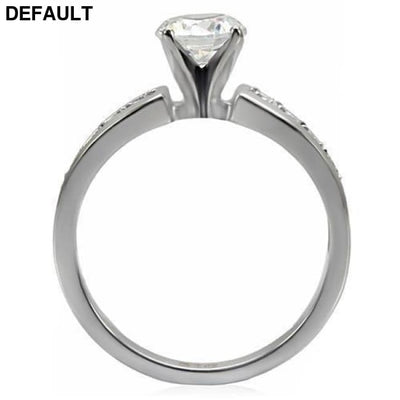 TK068 - High polished (no plating) Stainless Steel Ring with AAA Grade CZ in Clear Sterling Silver Rings